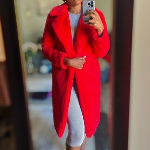 Fashion Nova Red Catch Me if You Can Plush Coat, Size M, NWT